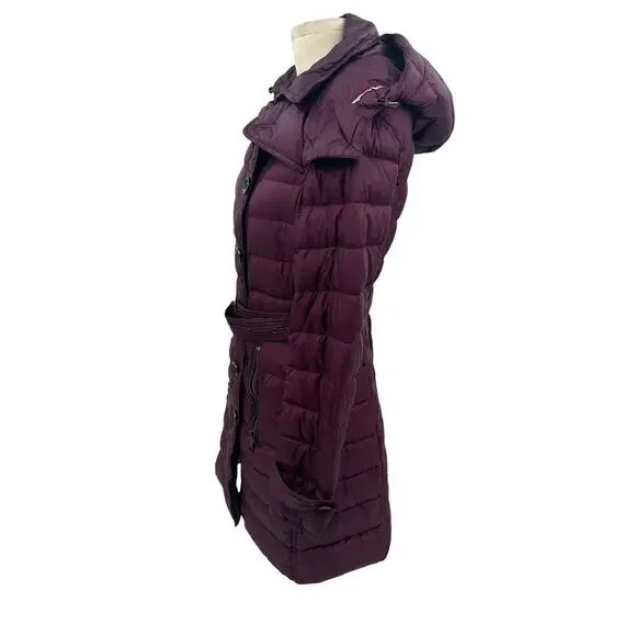 Burberry Brit Belted Down Coat Burgundy Purple Maroon Size Small